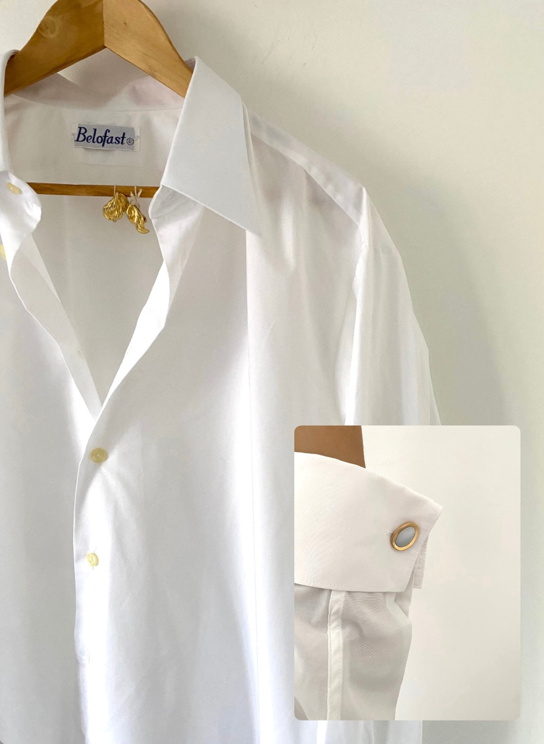Men's white shirt (+ cuffs) & vintage "Gala" earrings Duo