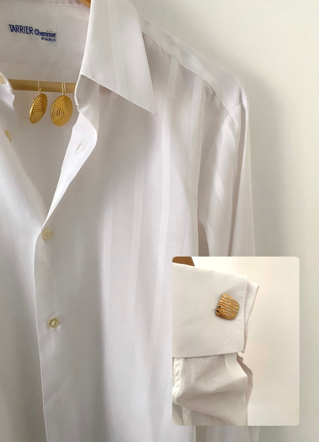Duo Chemise blanche Homme (+ Manchettes) & Boucles d’oreilles « Inca » vintage