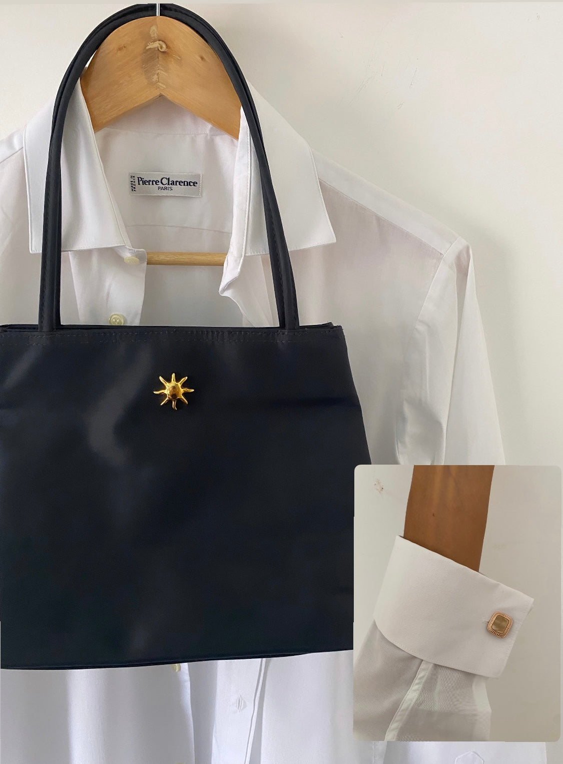 Duo Chemise blanche Homme (+Manchettes)  & Sac  « Soleil »