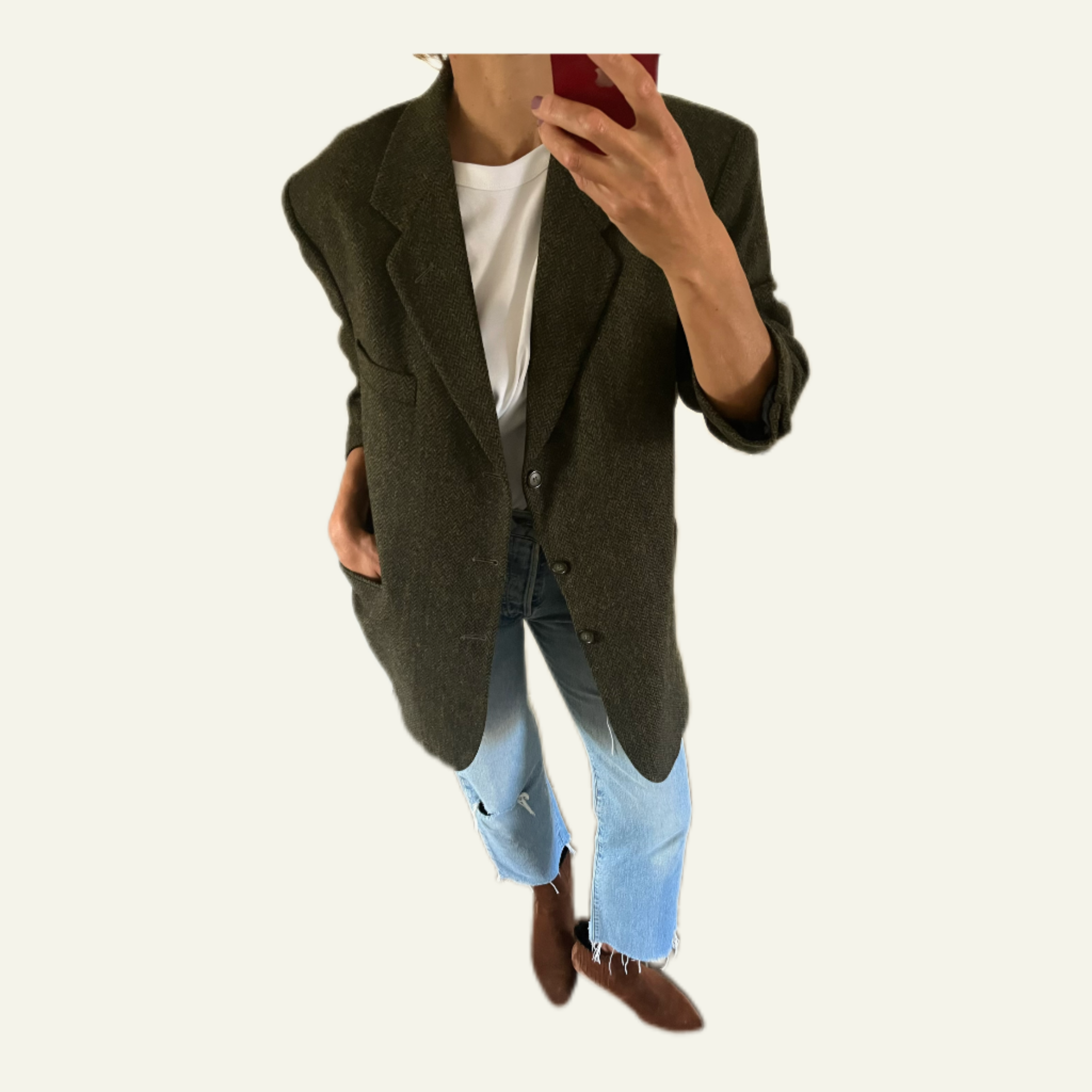 Duo Blazer Homme EDITORIAL ( super Oversize ) « Shetland »  & Sac cuir vintage