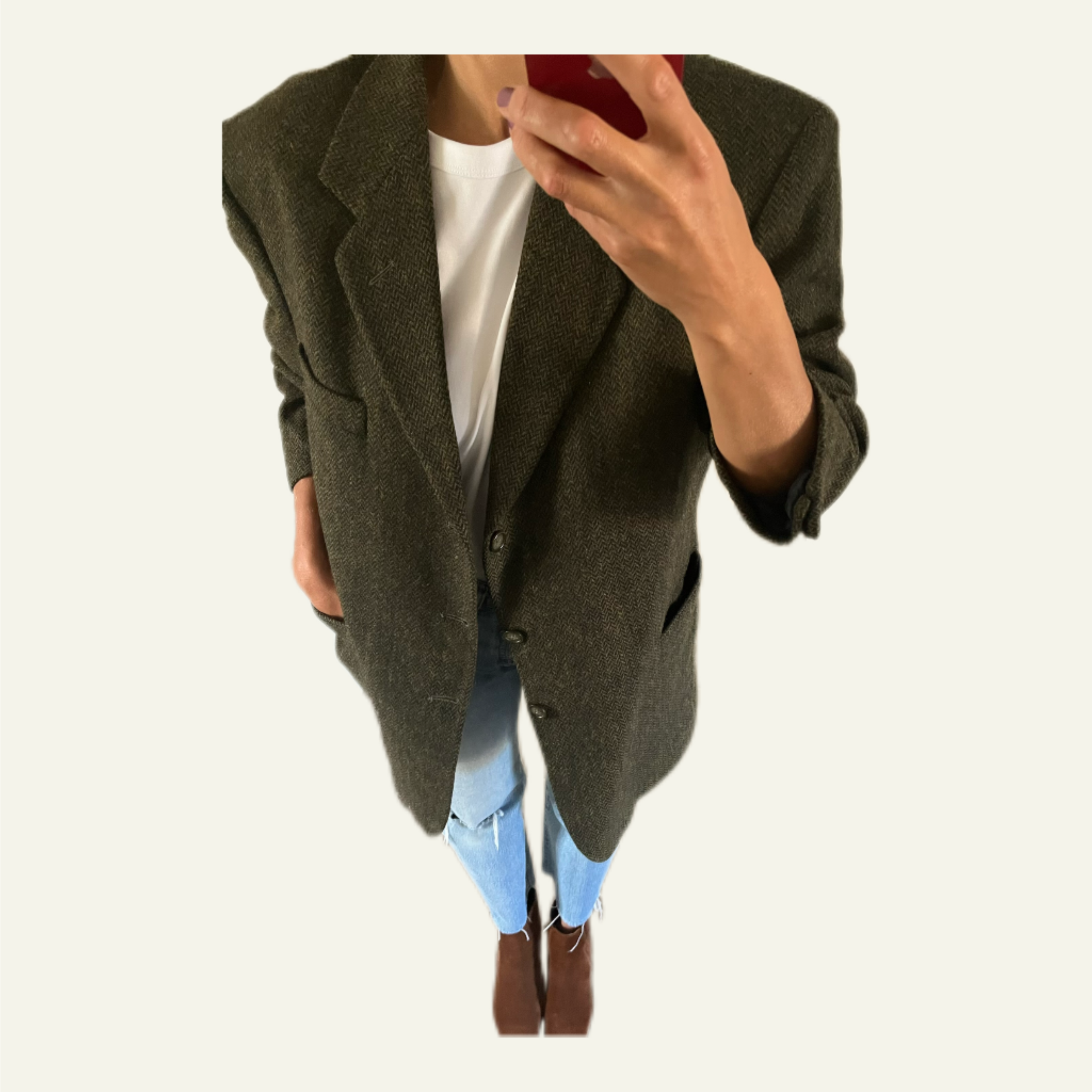 Duo Blazer Homme EDITORIAL ( super Oversize ) « Shetland »  & Sac cuir vintage