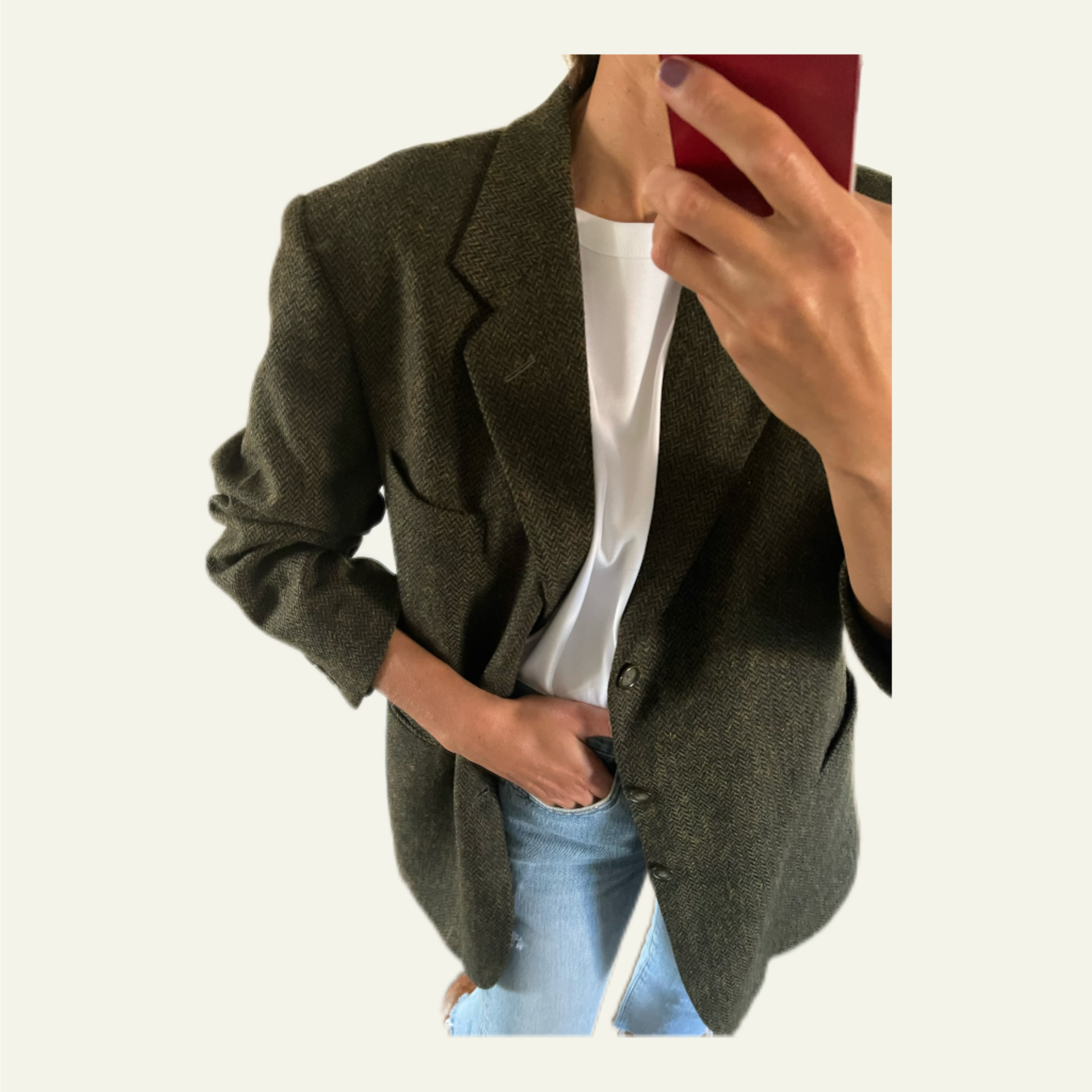 Duo Blazer Homme EDITORIAL ( super Oversize ) « Shetland »  & Sac cuir vintage