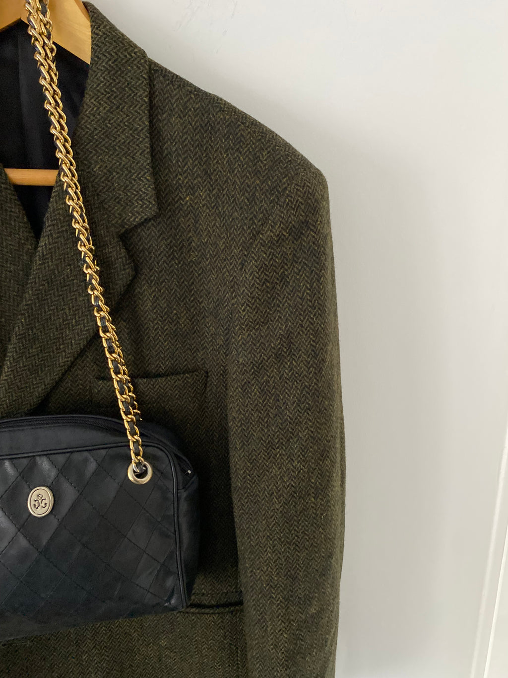 Duo Blazer Homme EDITORIAL ( super Oversize ) « Shetland »  & Sac cuir vintage