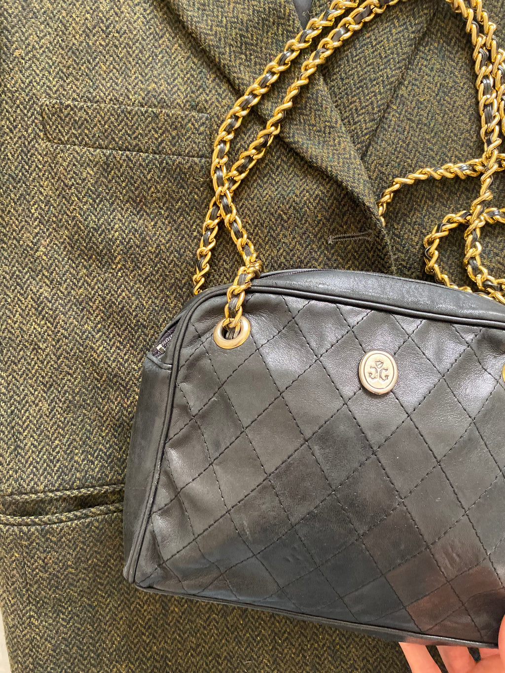 Duo Blazer Homme EDITORIAL ( super Oversize ) « Shetland »  & Sac cuir vintage