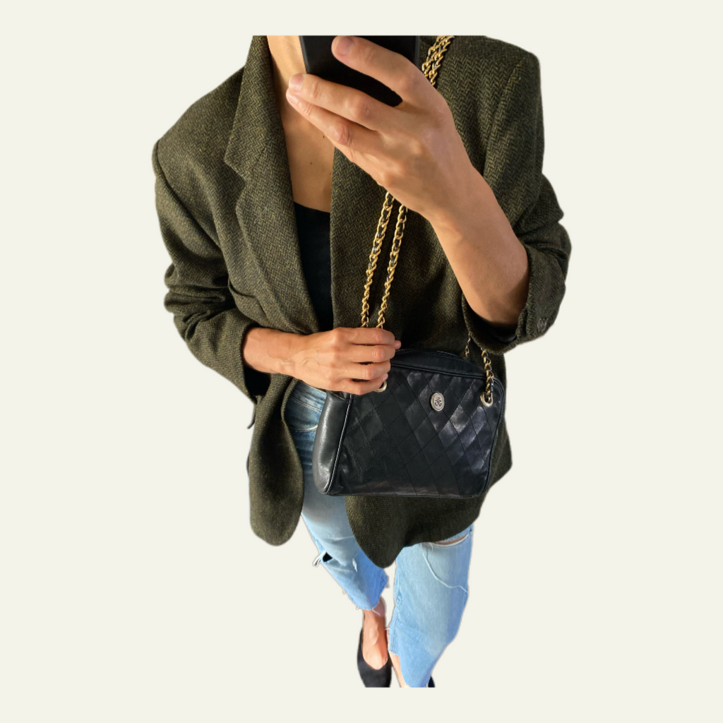 Duo Blazer Homme EDITORIAL ( super Oversize ) « Shetland »  & Sac cuir vintage