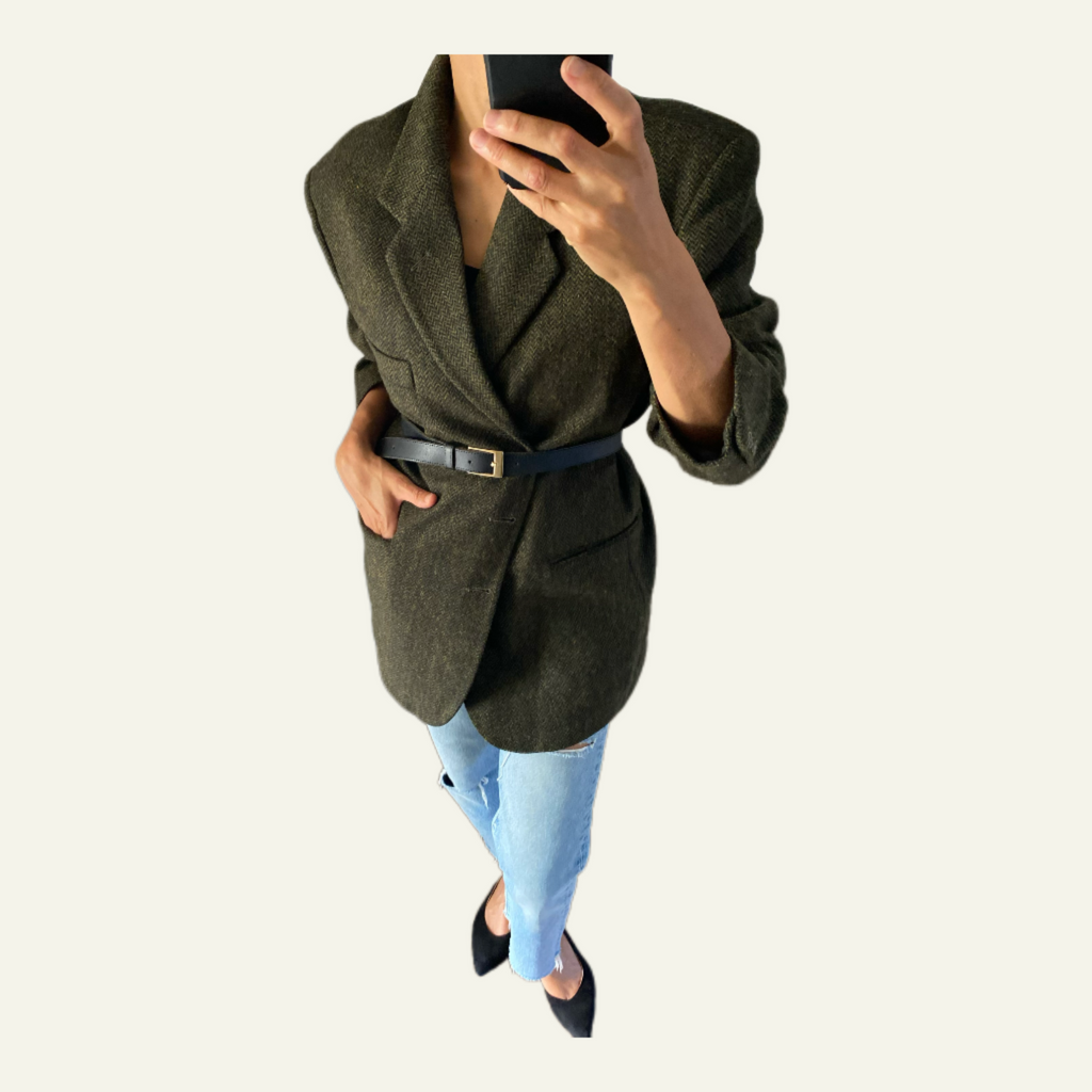 Duo Blazer Homme EDITORIAL ( super Oversize ) « Shetland »  & Sac cuir vintage