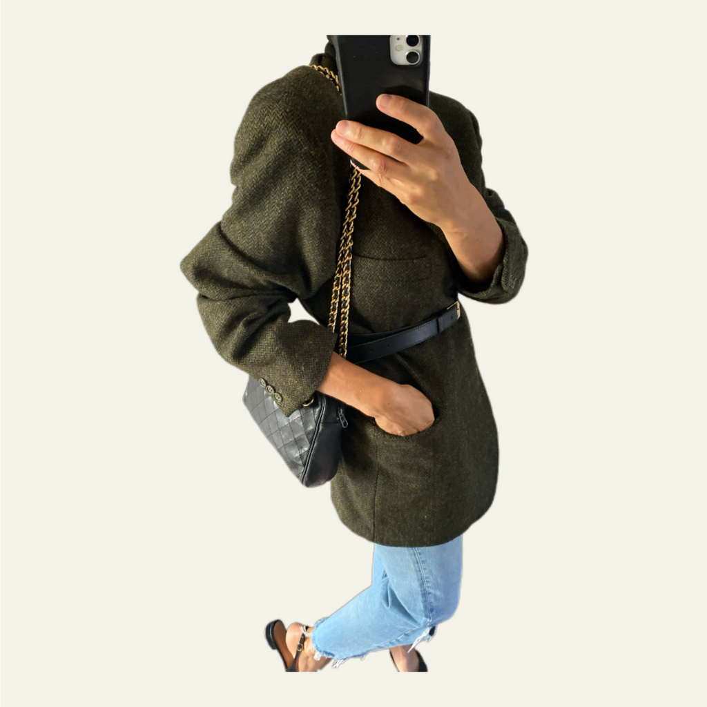 Duo Blazer Homme EDITORIAL ( super Oversize ) « Shetland »  & Sac cuir vintage