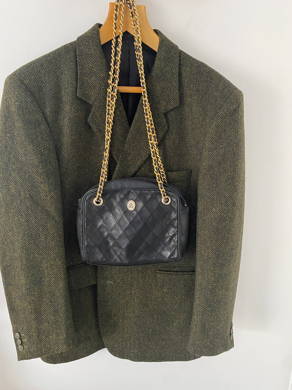 Duo Blazer Homme EDITORIAL ( super Oversize ) « Shetland »  & Sac cuir vintage