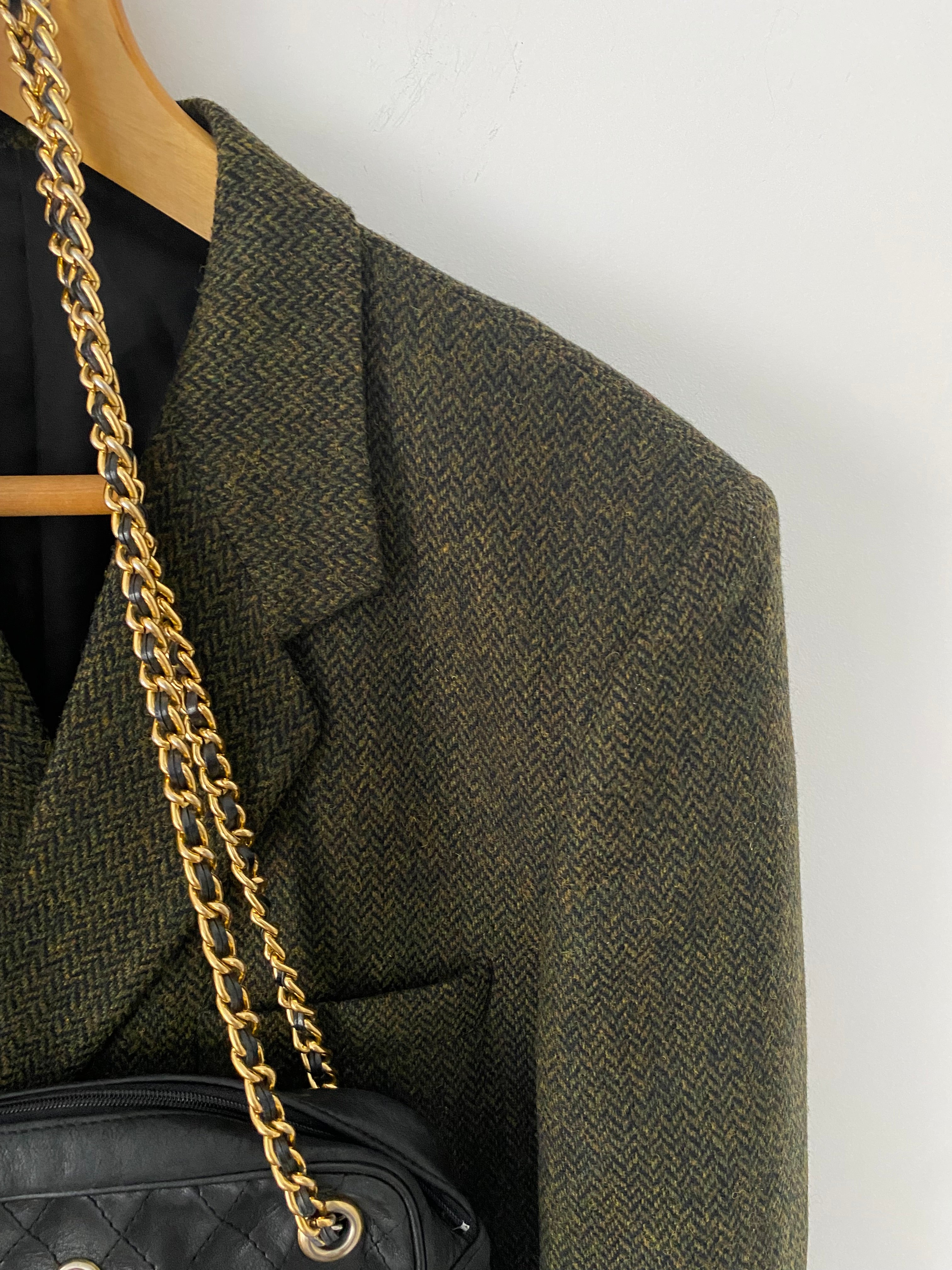 Duo Blazer Homme EDITORIAL ( super Oversize ) « Shetland »  & Sac cuir vintage