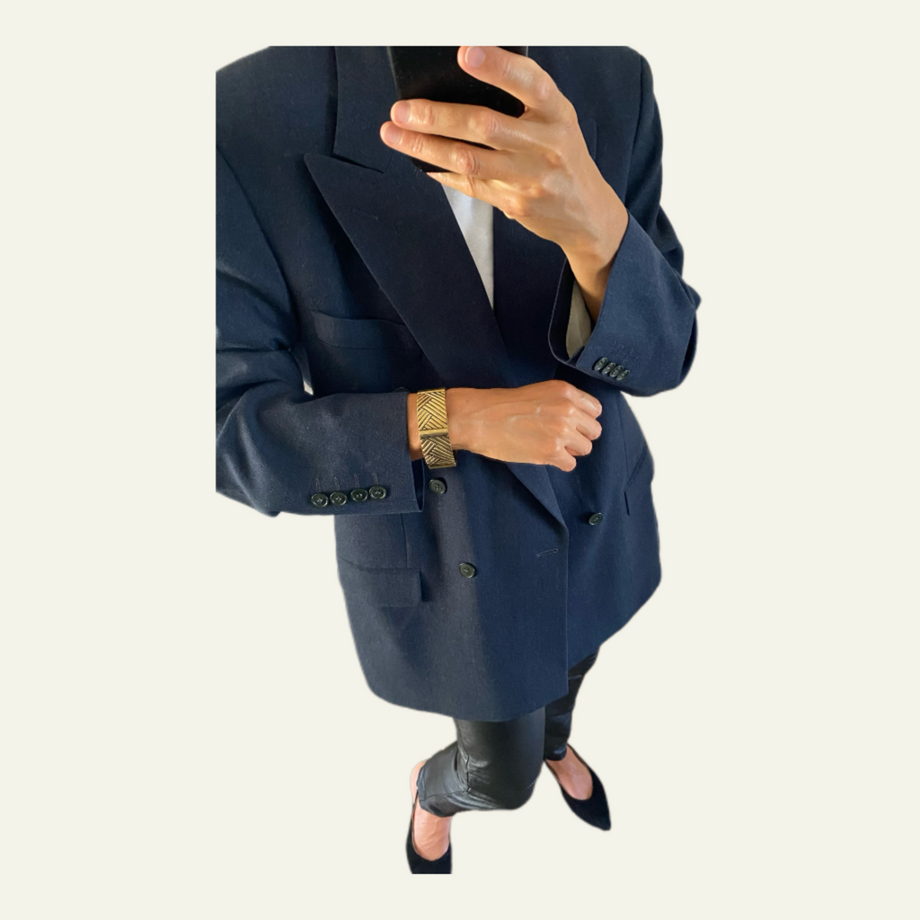 LUXE Men’s Blazer “YSL blue gray” & Vintage Bracelet Duo