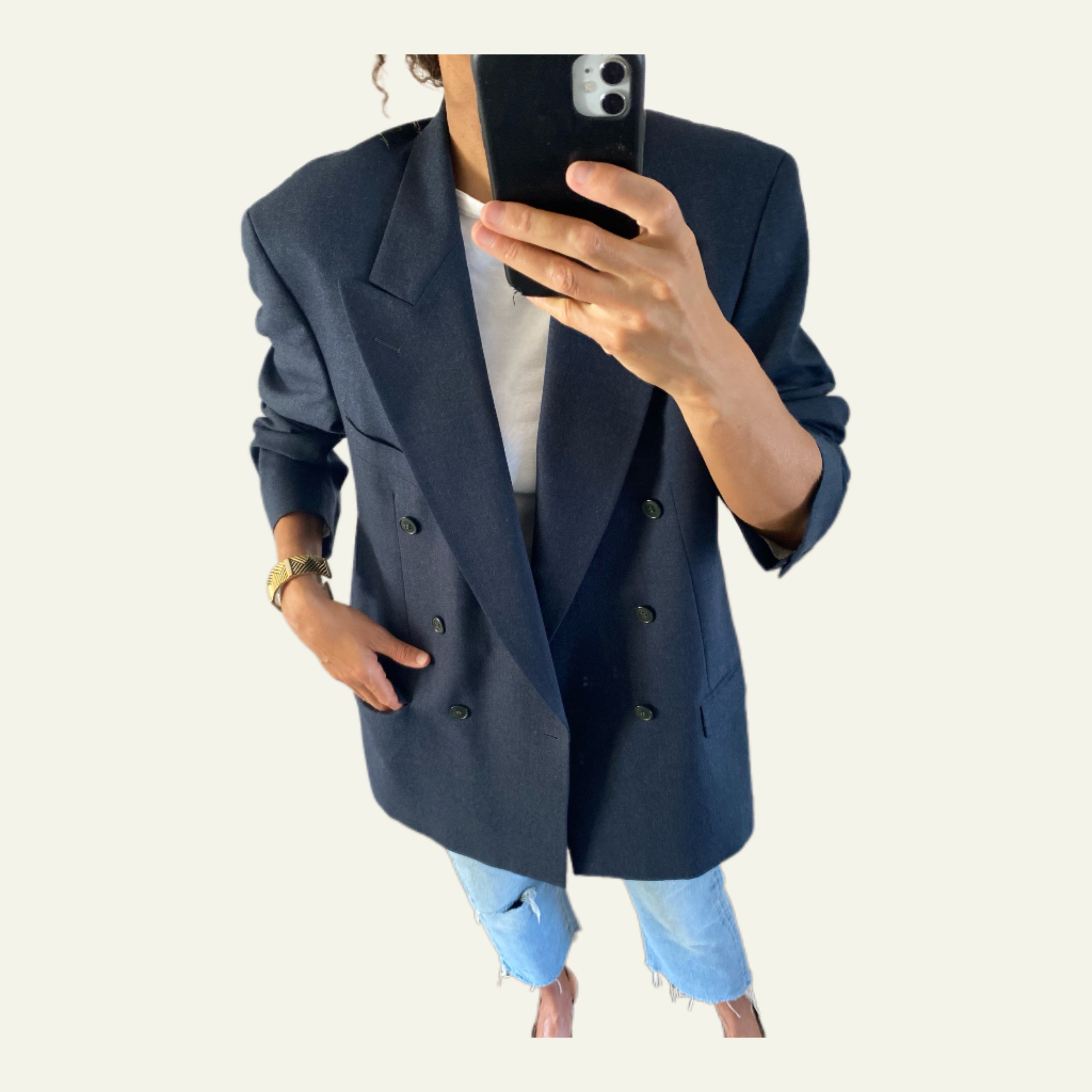 LUXE Men’s Blazer “YSL blue gray” & Vintage Bracelet Duo