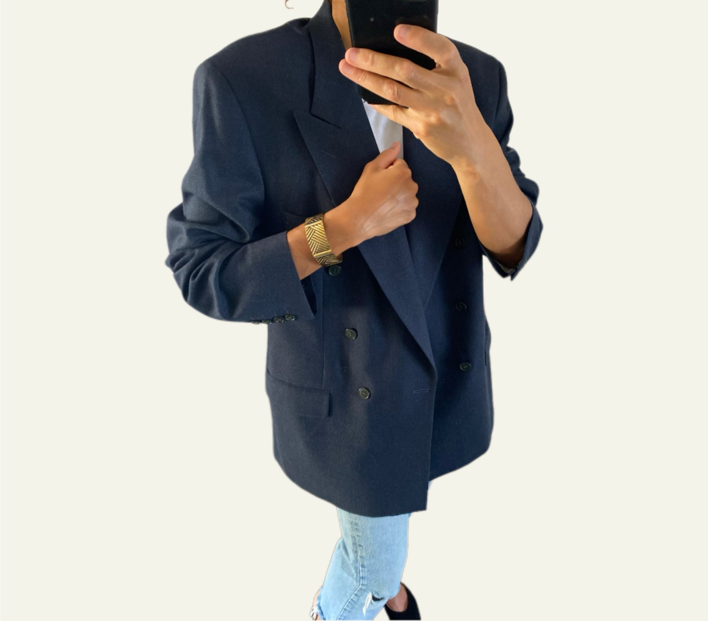 LUXE Men’s Blazer “YSL blue gray” & Vintage Bracelet Duo