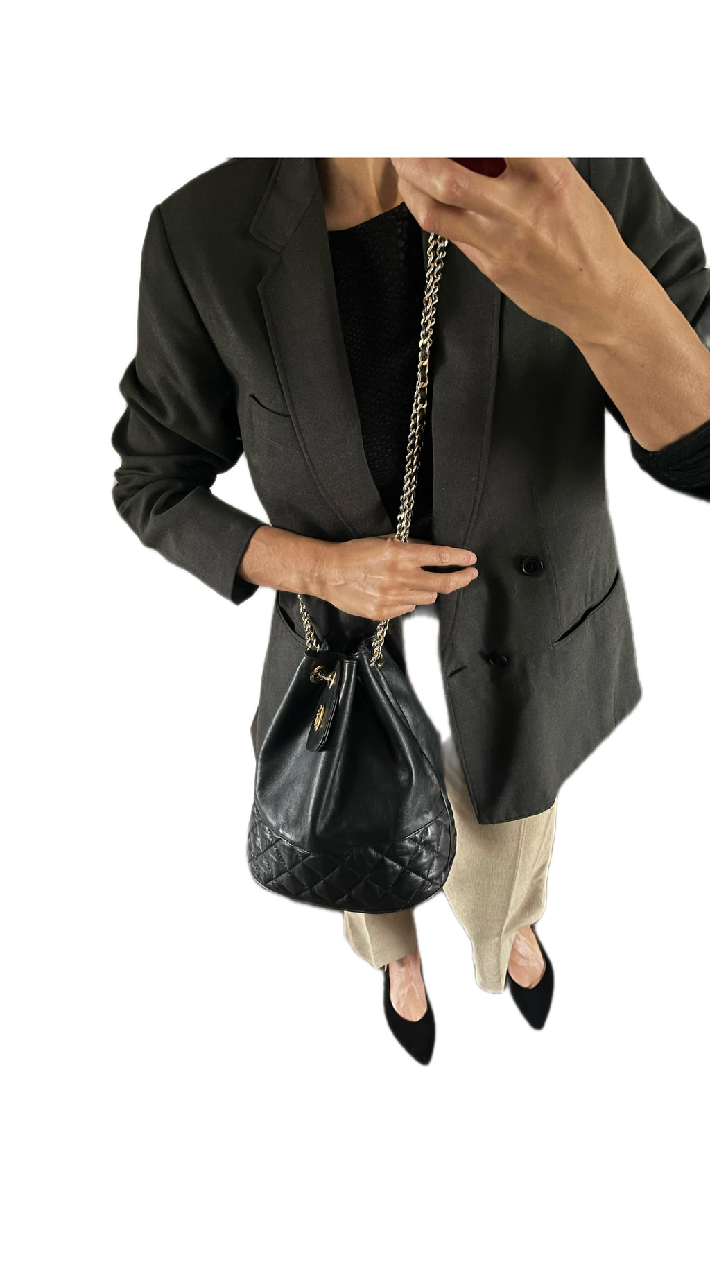 Duo Blazer Homme LUXE YSL vintage   & Sac « seau» matelassé cuir vintage 