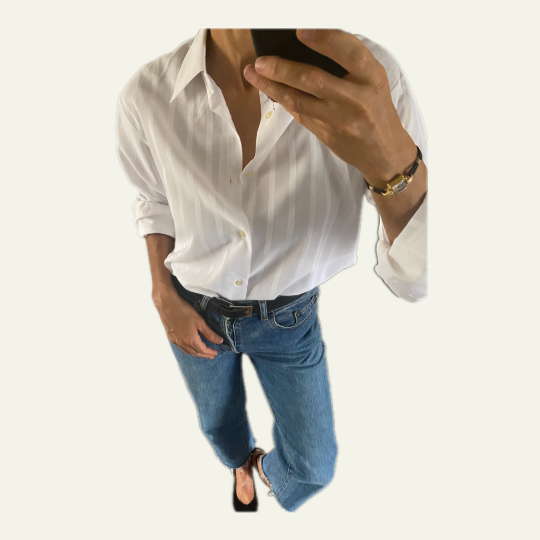 Duo Chemise blanche Homme (+ Manchettes) & Boucles d’oreilles « Inca » vintage