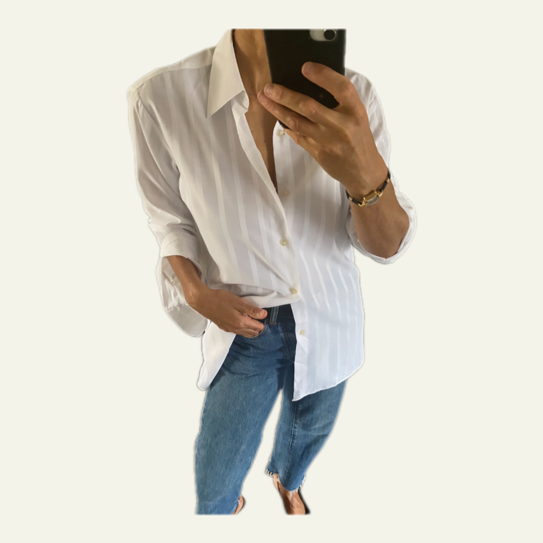 Duo Chemise blanche Homme (+ Manchettes) & Boucles d’oreilles « Inca » vintage