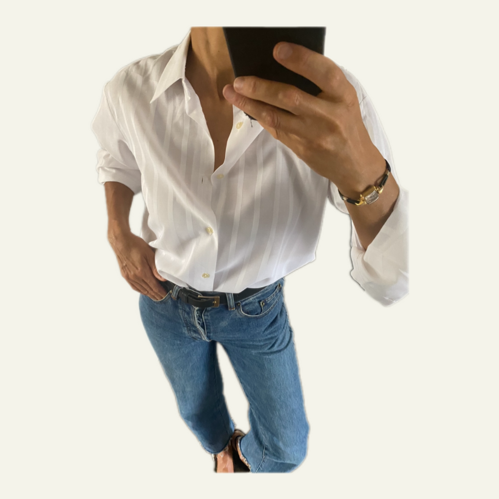 Duo Chemise blanche Homme (+ Manchettes) & Boucles d’oreilles « Inca » vintage