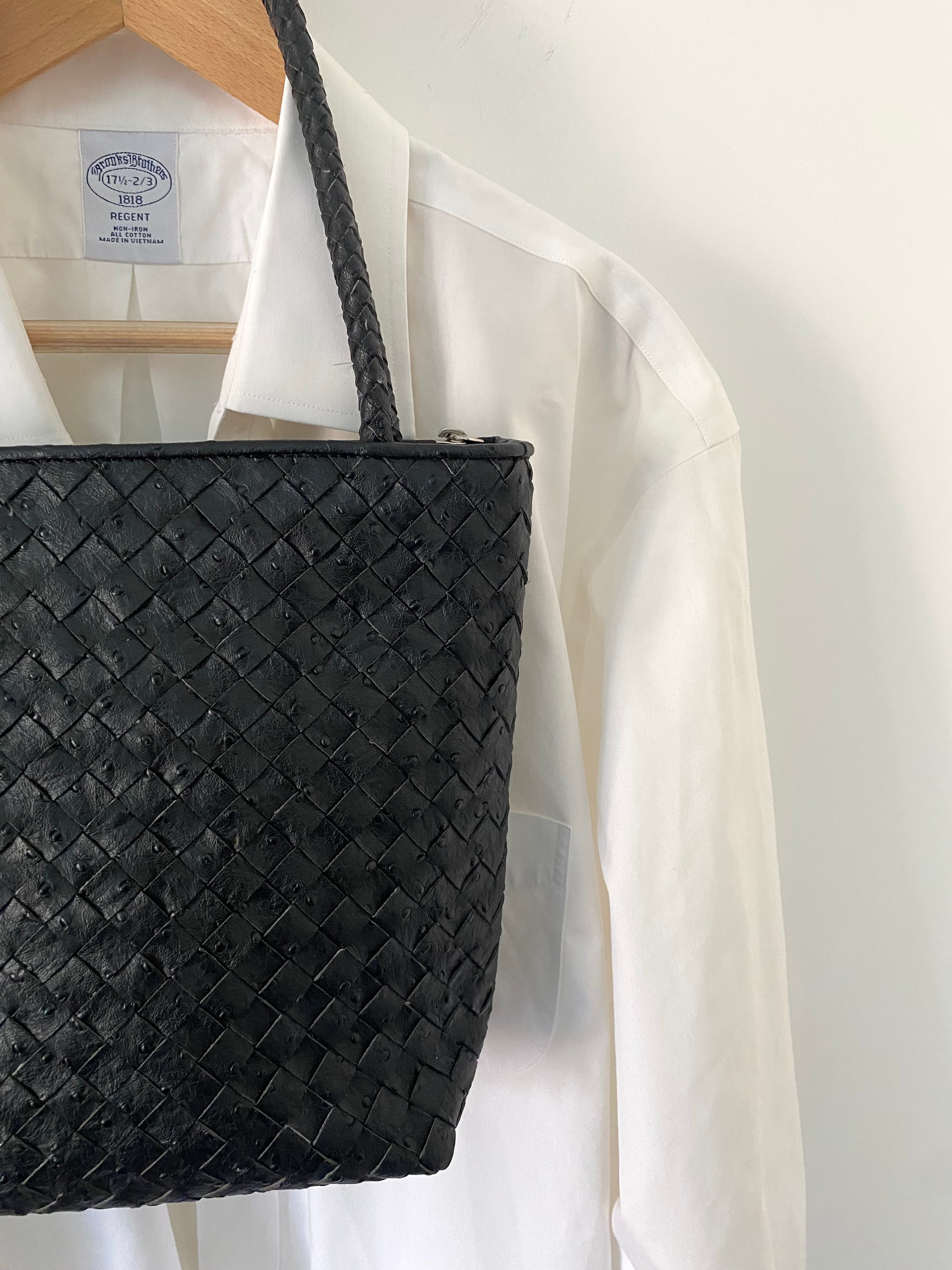 Duo Chemise blanche Homme oversize & Sac  « Cuir tresse » vintage