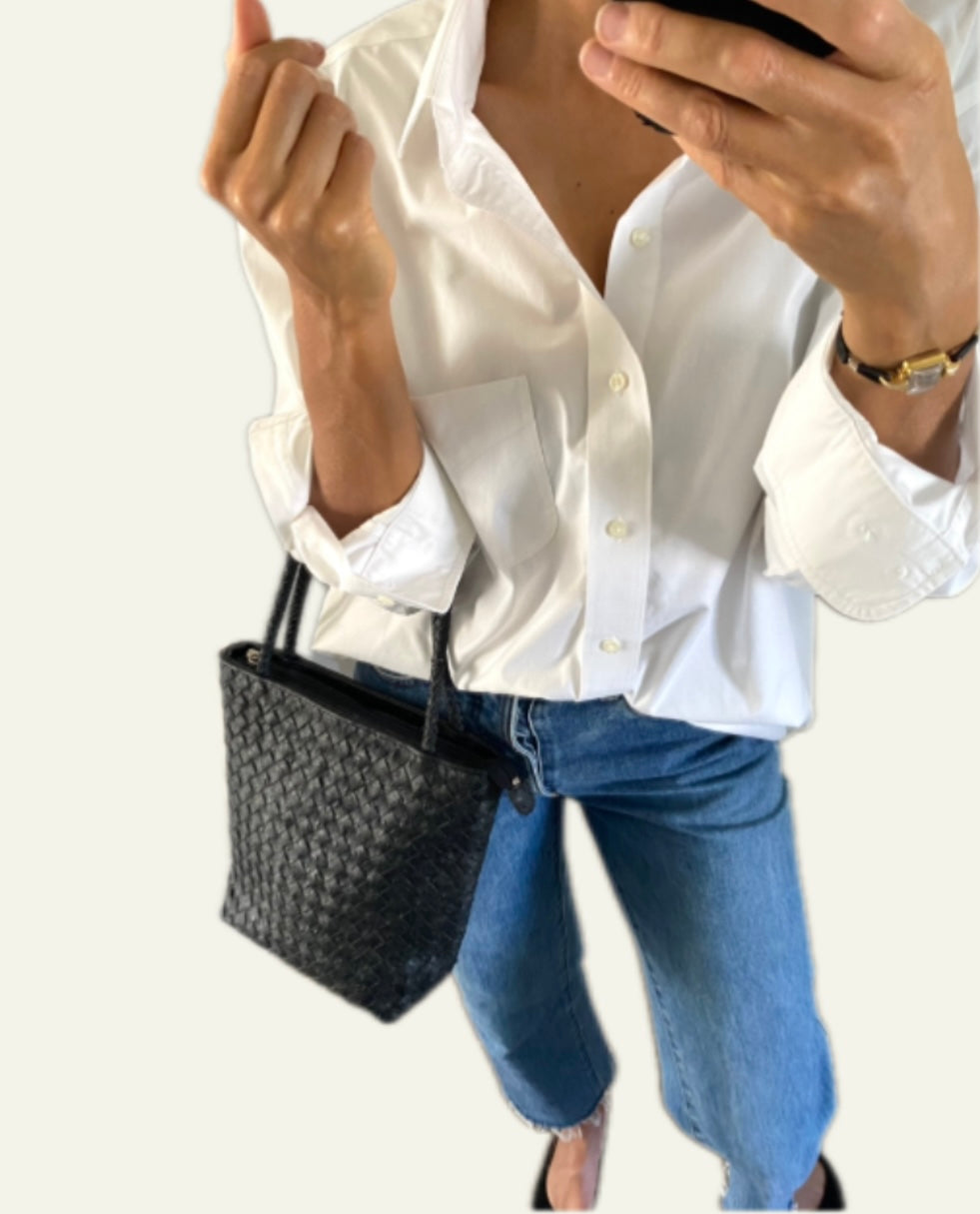 Duo Chemise blanche Homme oversize & Sac  « Cuir tresse » vintage