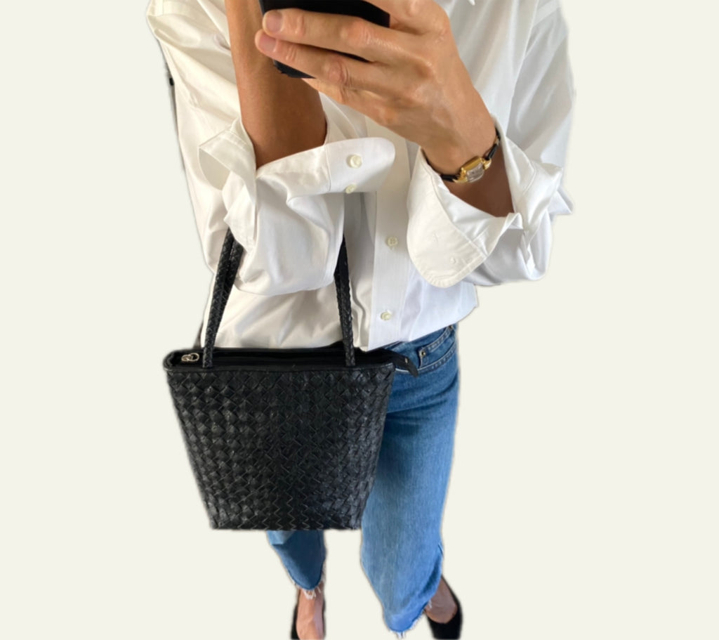 Duo Chemise blanche Homme oversize & Sac  « Cuir tresse » vintage