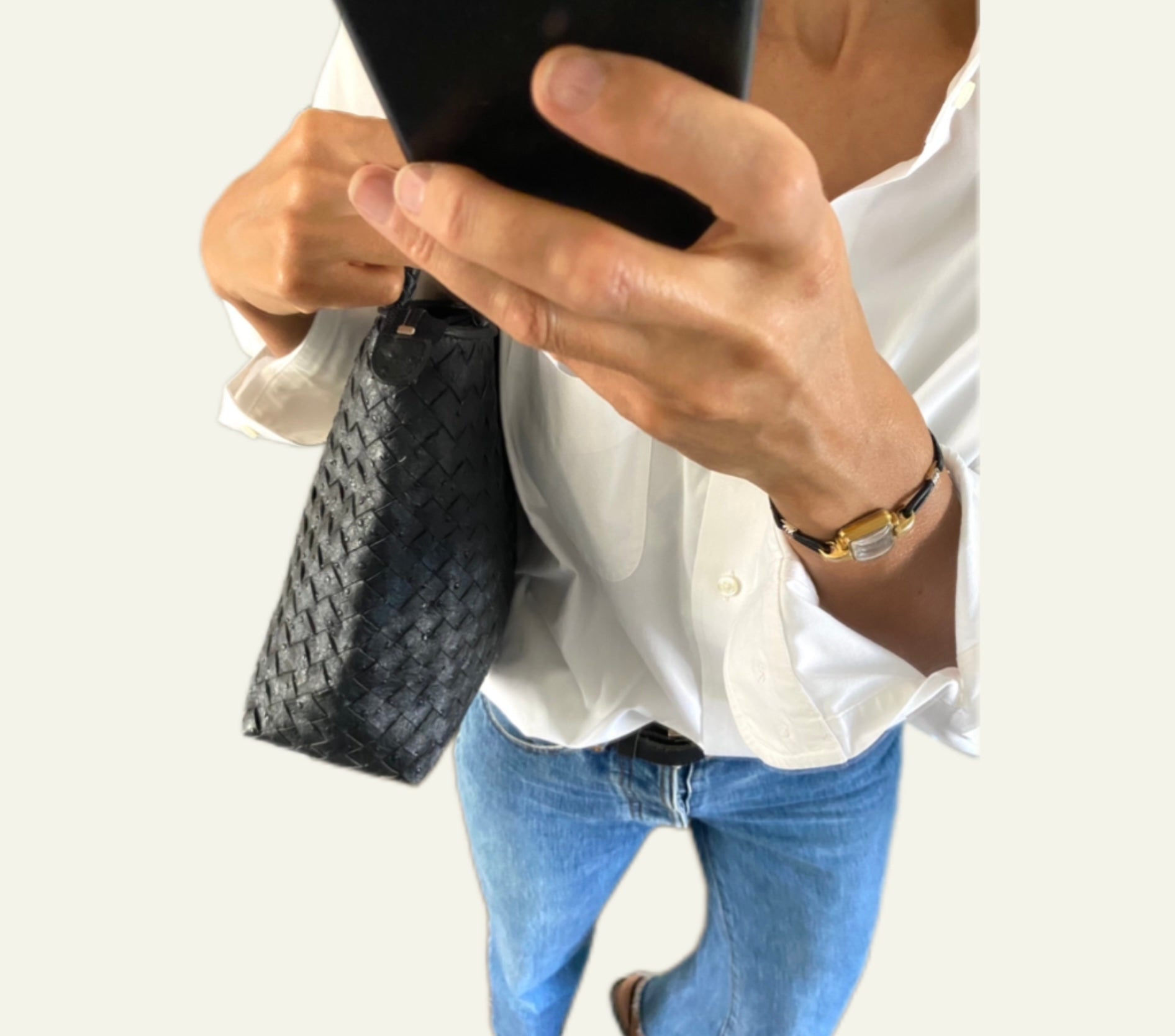 Duo Chemise blanche Homme oversize & Sac  « Cuir tresse » vintage