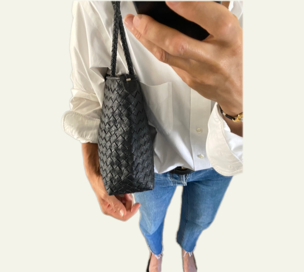 Duo Chemise blanche Homme oversize & Sac  « Cuir tresse » vintage